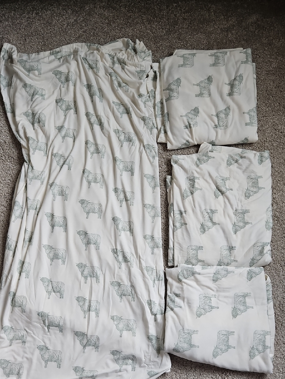 Kate Quinn Bamboo Sheer Curtains Cow Print 4 Panels 84” Farmhouse Green